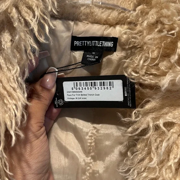 Denim Faux Fur Trim Belted Trench Coat - Picture 4 of 4